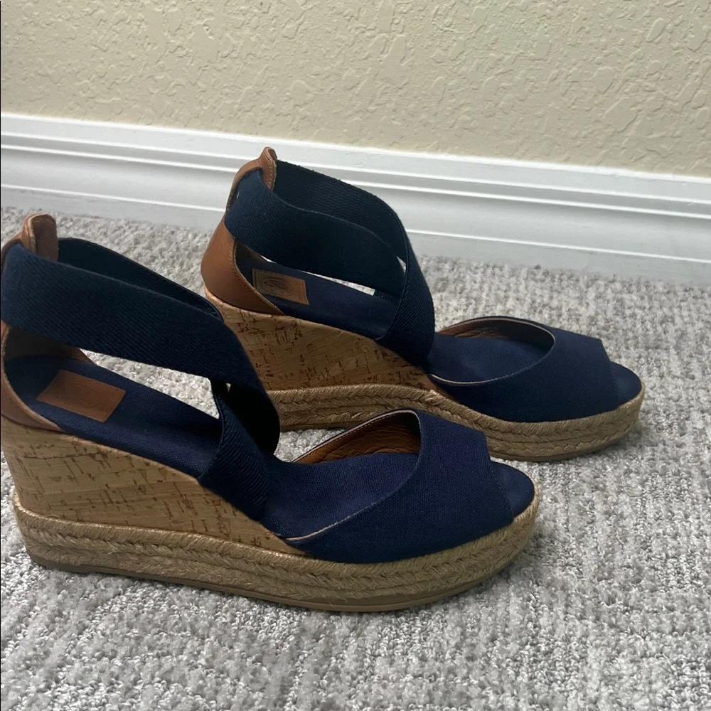 Tory Burch Natanya Wedge Espadrille Sandals Navy Blue